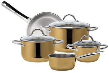 Echtwerk Topf-Set Gold-Edition Edelstahl 18/8 (Set, 8-tlg., je 1 Kochtopf 16/20/24 cm, Kasserolle 16 cm, Bratpfanne 24 cm) für alle Herdarten geeignet Induktion