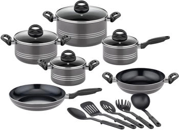 GSW Milano Nero Topf-Set inkl. Küchenhelfer-Set,grau 15er-Set