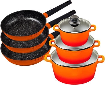 King Shine Orange Topf-Set 18 cm / 20 / 24 cm 1 Bratpfanne 20 / 24 / 28 cm 9er-Set