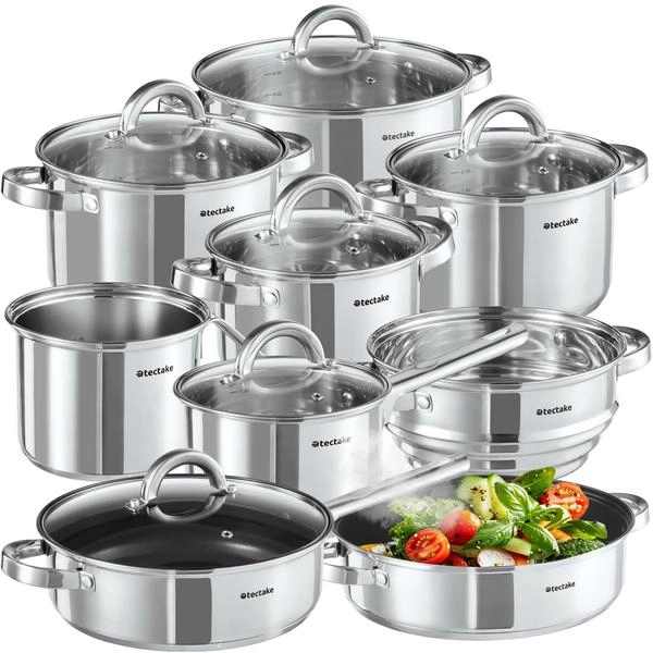 16-teiliges Edelstahl Kochtopfset - Induktionsgeeignet Mit 7-Stufen-Thermoboden & Deckeln