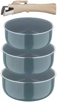 Bergner 4-teiliges Topf-Set mit abnehmbarem Griff, recyceltes Aluminium, grün (BG-34883-GR)