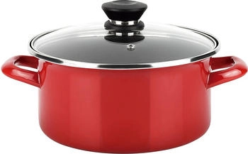 Fagor Kochtopf Optimax Induktion rot Emaillierter Stahl Antihaft PFOA frei Glasdeckel 24 cm