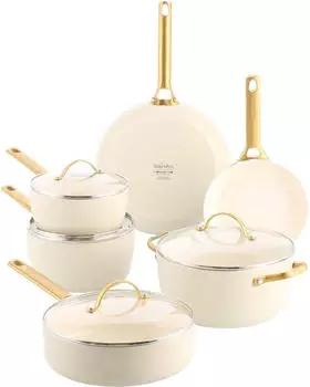 GreenPan Topfset Padova Reserve cream white 6-tlg. Stielkasserolle 18 / Kasserolle 24 / Bratpfanne 20/24/28 cm