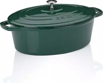 Kela Backform Calido mit Deckel oval Gusseisen 33 × 26 × 12 cm 6 l smaragdgrün