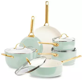 GreenPan Kochtopfset Padova Reserve Grün Weiß Gold Metall Glas 6-teilig
