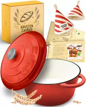 Krustenzauber Topf Gusseisen Deckel Emaile 4,7l Ø 26 cm rot