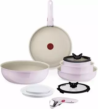 Tefal Kochgeschirr-Set Ingenio Serenity 11-teilig Komplett-Edition Pink Clay (L830SB04)