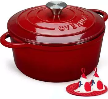 Overmont Schmortopf / Bräter Emaille Gusseisen 24 cm rot