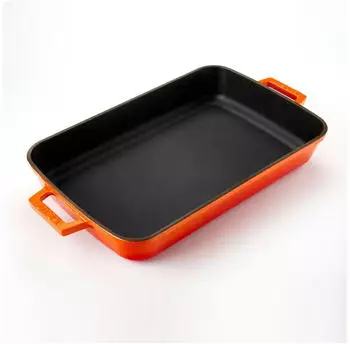 WAS Germany LAVA Bräter Auflaufform aus emailliertem Gusseisen Orange 40 x 26 x 6,5 cm