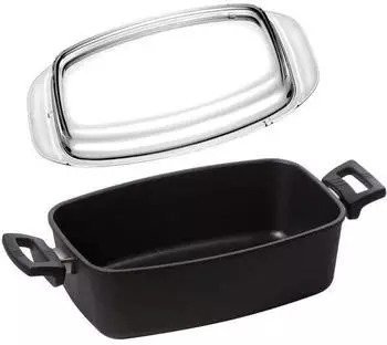 Eurolux Kleiner eckiger Bräter 33cm Aluguss mit Glasdeckel / (280280434)