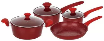 Herzberg 7-piece non-stick aluminium cookware set Red (HG04715-RED)