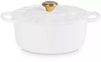 Le Creuset Br&auml;ter Signature Blume in white (26 cm / 5,3 l)