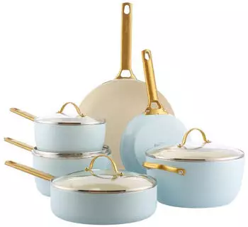 GreenPan Kochtopfset Padova Reserve hellblau Wei&szlig; Gold Metall Glas 6-teilig