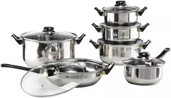 B&ouml;ttcher-AG Kochgeschirr-Set Edelstahl Glasdeckel &Oslash; 16, 18, 20, 24 cm