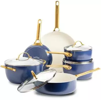GreenPan Kochtopfset Padova Reserve blau Metall Glas 6-teilig