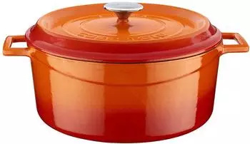WAS Germany LAVA Kochtopf mit Deckel aus emailliertem Gusseisen Orange mit 6,7 Liter