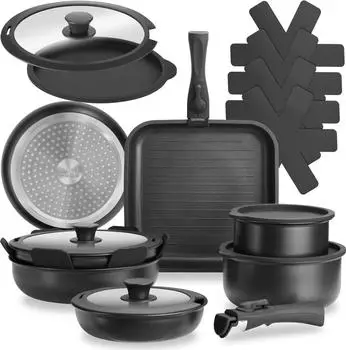 TecTake Kochtopfset Parma 17-teilig Ofenfest bis 175&deg;C mit 5 Topfschonern