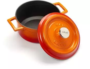 WAS Germany LAVA Kochtopf mit Deckel aus emailliertem Gusseisen Orange mit 1,3 Liter