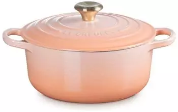Le Creuset Bräter Signature rund mit Goldknopf 20 cm Pêche