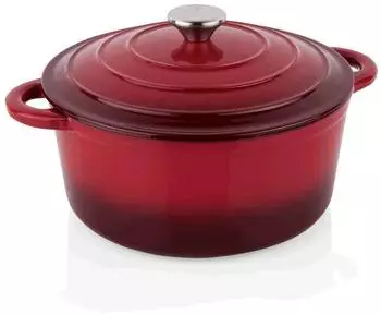 WAS Germany Topf, &Oslash; 26 cm, H&ouml;he 12 cm, rot, Gusseisen, Edelstahl, emailliert