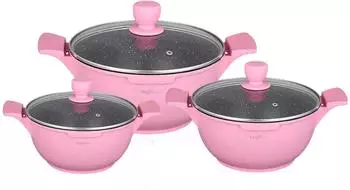 Cheffinger Kochtopfset Aluguss 6-tlg &Oslash; 20/24/28 cm Pink