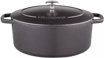 K&uuml;chenprofi Bratentopf Br&auml;ter Bretagne oval Gusseisen 7 Liter 33 x 26 cm schwarz