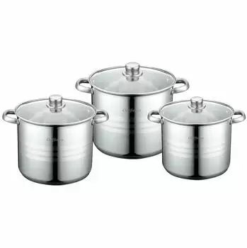 Cheffinger Kochtopf-Set Edelstahl Glasdeckeln 6-tlg.