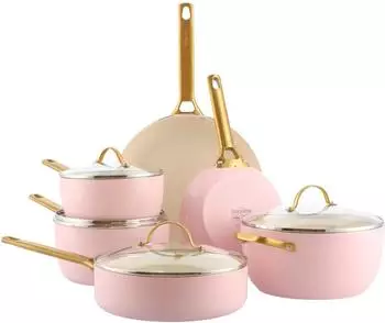 GreenPan Topfset Padova Reserve 6-tlg. Stielkasserolle 18 / Kasserolle 24 / Bratpfanne (Creme Rosa)