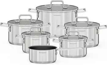 Hanseatic Daily Topfset 11tlg Edelstahl 18/10 Antihaft Glasdeckel Silber