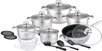 Cheffinger Kochgeschirr-Set 18tlg Edelstahl 16-24 cm Induktion Silber