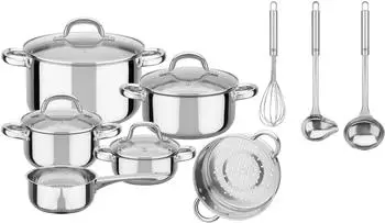 GSW Montreal Topfset 13tlg Edelstahl Glasdeckel Silber