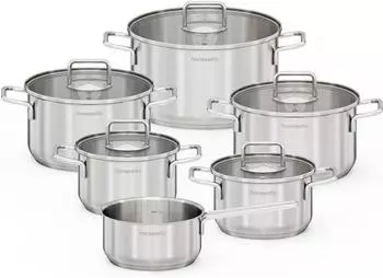 Hanseatic Basic Topfset 11tlg Edelstahl 18/10 Glasdeckel Induktion Silber