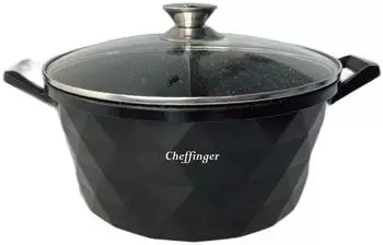 Cheffinger Kochtopf 7 l &Oslash; 32 cm Aluguss Marmorbeschichtung Glasdeckel Induktion Schwarz