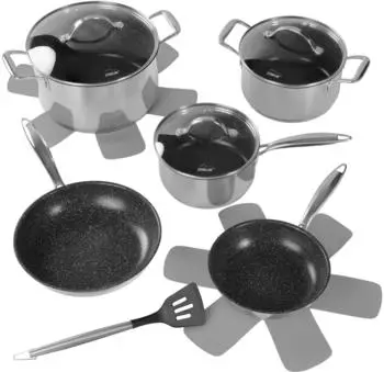 Stoneline Professional Kochgeschirr-Set 11tlg Edelstahl Glasdeckel Induktion Silber