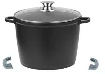 Cheffinger Kochtopf 15 l &Oslash; 32 cm Aluguss Antihaft Glasdeckel Induktion Schwarz