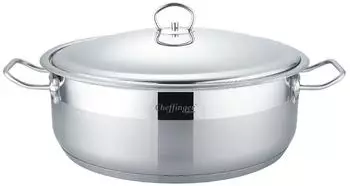 Cheffinger Kochtopf 36 cm Edelstahl 18/10 Antihaft Glasdeckel Induktion Silber