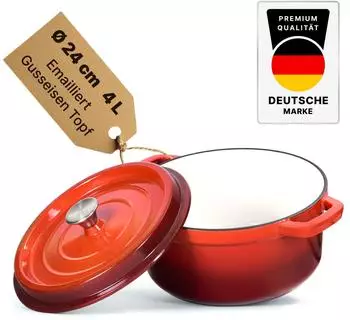 BIG-PAN Emaillierter &Oslash;24 cm Dutch Oven Cocotte 24 cm 4 l