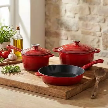 Casativo Profi Kochgeschirr-Set 3-tlg. Gusseisen Rot
