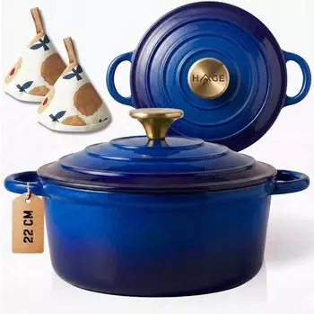 Hage Musikverlag HAGE Emailliert Kochtopf 22 cm 3 l Gusseisen Blau