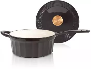 Römertopf Stielkasserolle 22 cm 2,3 l 2-tlg. Grau Gusseisen