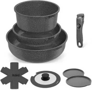 YASHE Topfset 9-tlg. Schwarz Antihaft