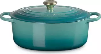 Le Creuset Signature Gusseisen Br&auml;ter oval 29cm 4.7l bleu riviera (21178290994450)