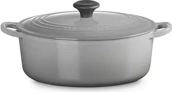 Le Creuset Tradition Gusseisen Br&auml;ter oval mit Phenolknopf 29cm 4.7l perlgrau (15511)