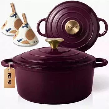 Hage Musikverlag Kochtopf Gusseisen &Oslash; 24 cm 4 L Aubergine