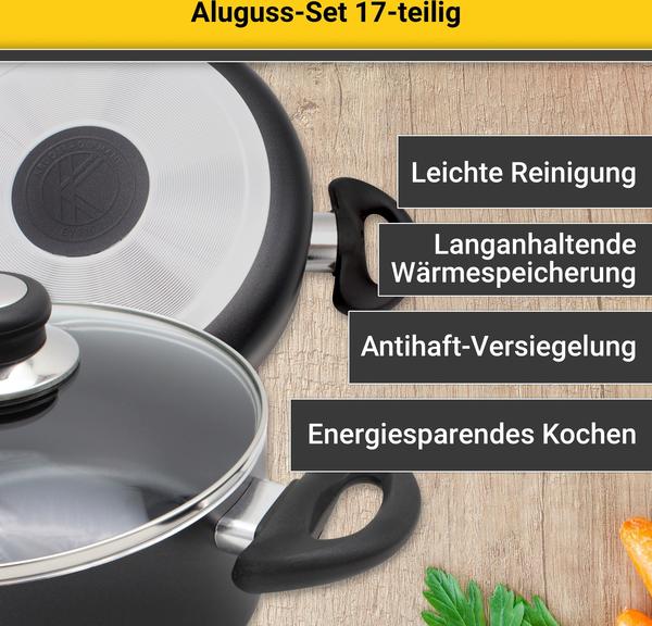 Ausstattung & Bewertungen Krüger Topfset 17tlg. schwarz mit Küchenhelfern