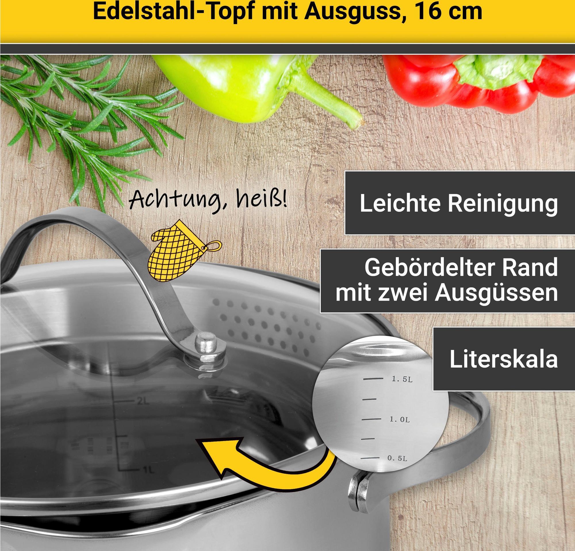 Krüger Kochtopf mit Abschüttfunktion 16 cm Induktions-Topf