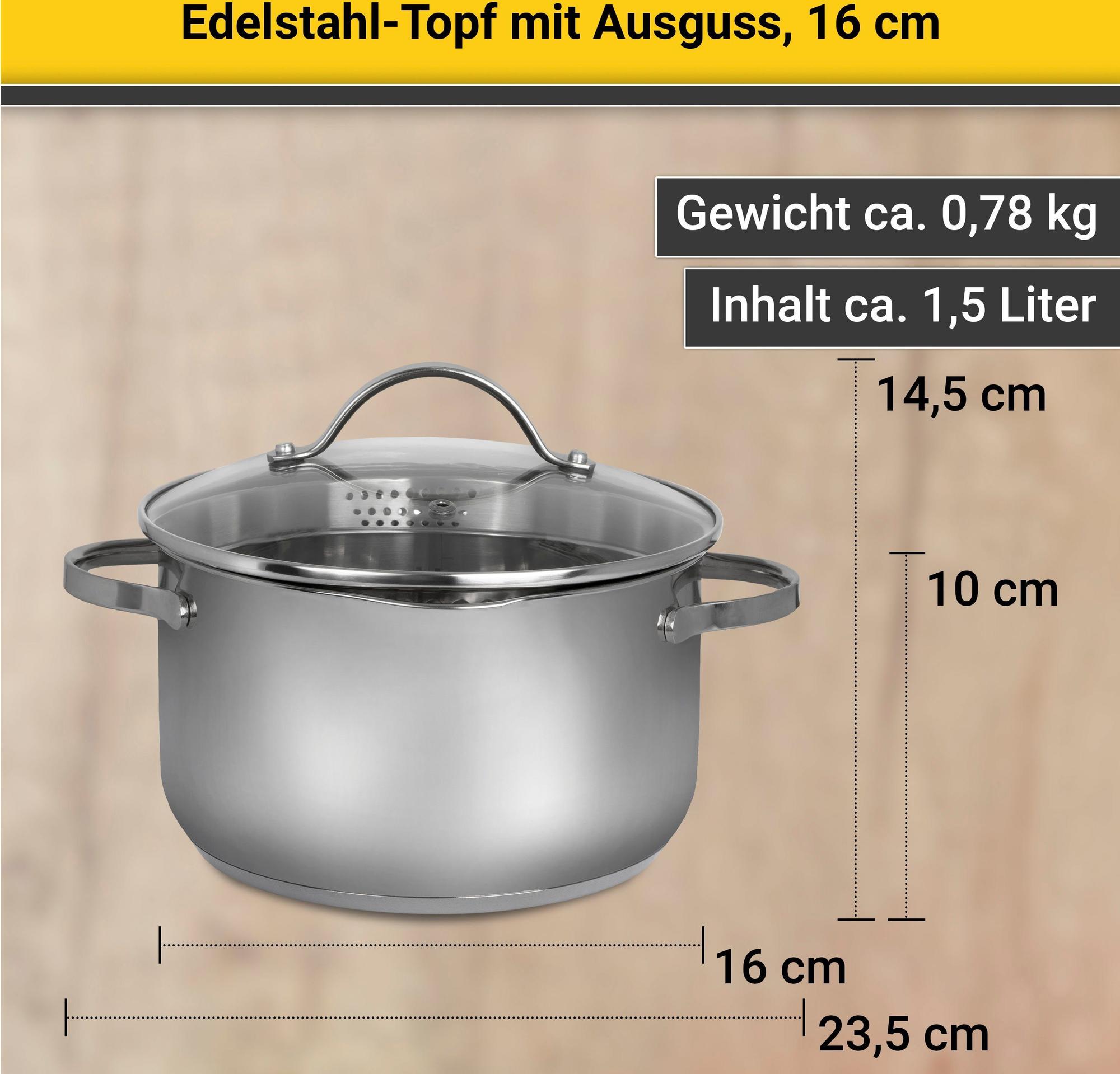 Krüger Kochtopf mit Abschüttfunktion 16 cm Induktions-Topf