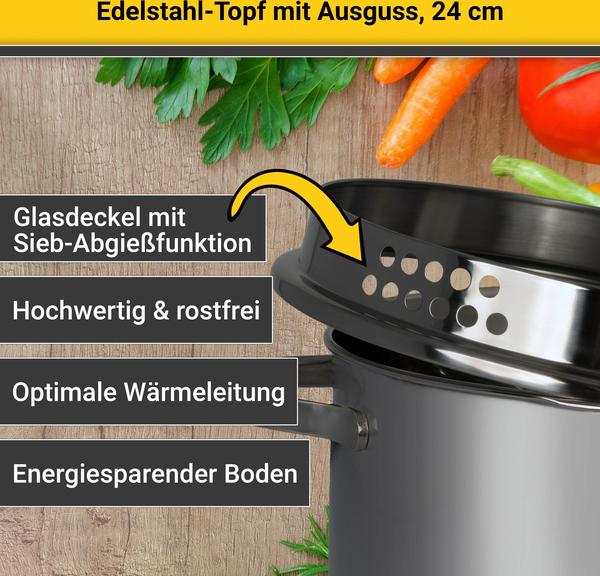 Kochtopf Eigenschaften & Bewertungen Krüger Kochtopf mit Abschüttfunktion 24 cm