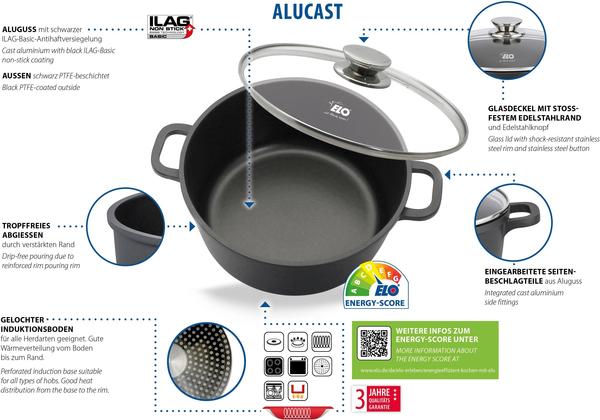 Ausstattung & Allgemeine Daten Elo Kochtopf Alucast Ø 24cm schwarz