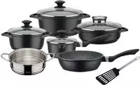 GSW Topf-Set "Gourmet Granit" Set, Kochtopf 20/24, Stieltopf 16, 2 Pfannen 24cm, 1